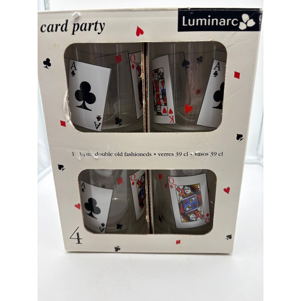 Luminarc Card Party Double Old Fashioned Glasses Set of 4 13.25 Oz Poker